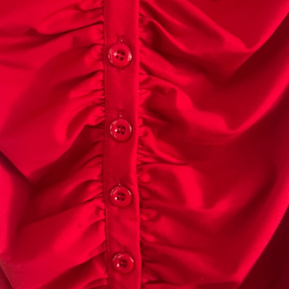Red Button-Down Ruched Dress - Picture 4 of 4